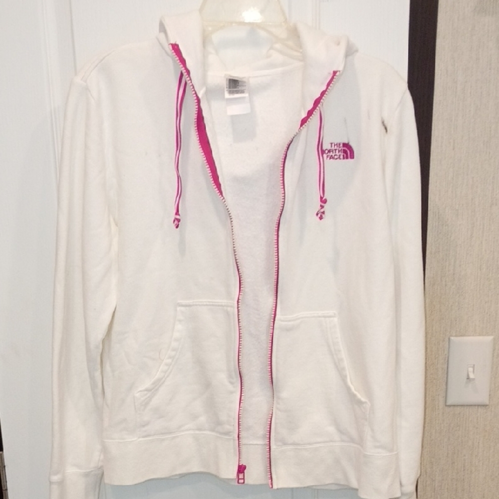 The North Face Women's Cream and Pink Zip-Up Hoodie